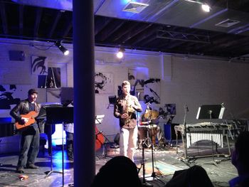 Adrian Mira group, performing at Shapeshifterlab, Brooklyn. Featuring Francis Jacob (guitar), Jonas Tauber (bass), Rich Stein (percussion)
