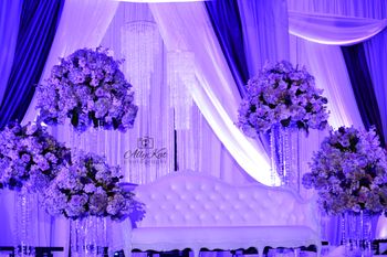 Close up of Crystal Chandeliers and crystal draping
