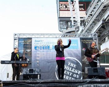 Rj, Mr. Starr and I heating up the crowd in Yonge Dundas square for Family Day 2013 - Sears Great Canadian Chill in the Carters Kids Zone!
