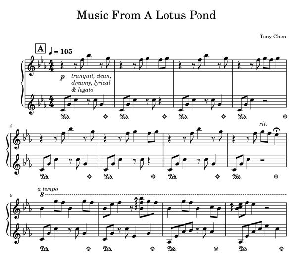 Music Sheet "Music From A Lotus Pond" “荷塘清音”鋼琴樂譜