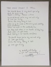 Hand Written Lyric Sheet (Song of Your Choice) on Art Paper, Signed and Suitable for Framing