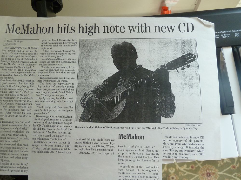       Article in the Hopkinton Town Crier about  the CD, Midnight Sun - Soleil de Minuit