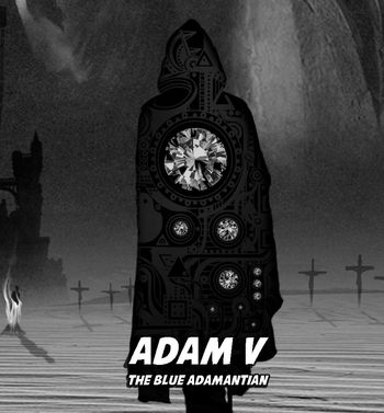 Adam V as seen in "Season 1"'s album artwork. Adam V comes from the planet Carbonia in the Andromeda Galaxy. He belongs to the Blue Adamantian alien race. He first appears at the end of "Season 1" in a vision to the scientists who found the secret base of the Technocrat under Jerusalem. He appears as a blue diamond and reveals glimpses of the future and is instrumental in creating the Order of the Swan.
