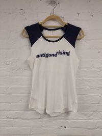 Women's Blue Capped Sleeve Antigone Rising Font Logo 