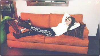 Relaxing after an interview at Korn Country - Franklin, IN (I loved that couch!)
