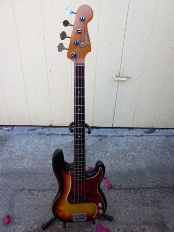 '66 Fender P-Bass, strung with Flatwounds.
