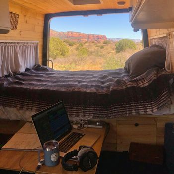 The veiw out of the backside of our Sprinter van, Gypsee Bungalow.
