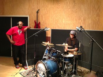 Tewakee & Chris Reviewing Drum Track

