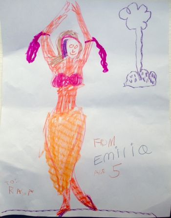 By Emilia. Age 5. This one Rasa is on a stage with a prop tree make of cardboard.
