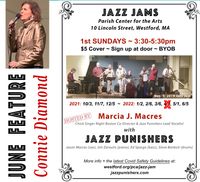 Monthly Jazz Jam hosted by Marcia J. Macres and The Jazz Punishers ~ featuring Connie Diamond on vocals