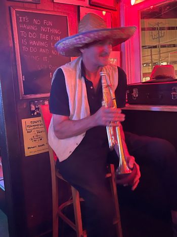 David Criner wears the sombrero for our song Drunk In Mexico at Brown's Diner Sept. 10, 2021 Nashville, TN photo by Debbie Weyerbacher
