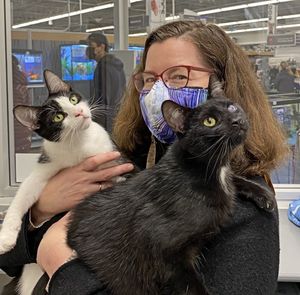 Adoption Day – Alyssa at the cat shelter, holding Cadeau and Gráinne