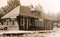 Bobcaygeon station in 1963. It was subsequently sold, and moved to the west side of Pigeon Lake. Whatever the plans for it were did not come about, and it was eventually demolished. Ray Corley photo