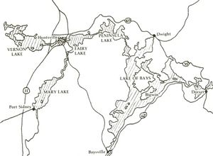 Overall map, Lake of Bays and the Vernon-Fairy-Peninsula Lake chain of lakes, Muskoka, Ont. Map courtesy Niall MacKay.
