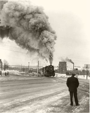 An overview of railway operations at Megantic, Que., in the winter of 1957. Jim Shaughnessy photo, OL Collection