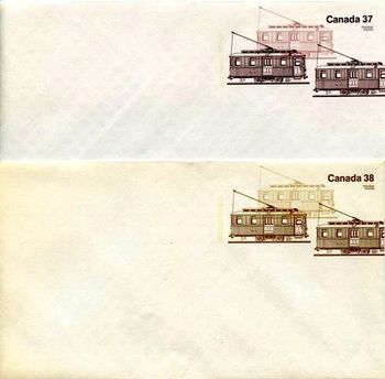 Pre-paid envelopes. The reverse advises: Built by Ottawa Car Mfg. Co. Ltd. in the early 1900s, street car 423 was specifically designed as a mail-handling car. The vehicle was 36½ feet long, 10½ feet high and eight feet wide. It was converted to a wrecking car about 1912 and later equipped as a sand car
