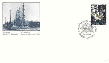 1984 FDC Tall Ships CPR boxcar at harbour
