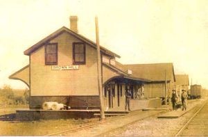The two-storey Brown Hill station, opened in conjunction with the commencement of traffic on the Lake Simcoe Junction Railway in 1877. This station is very similar in design to the Kirkfield, Victoria Road, and the first Coboconk stations. (Please refer to page 91 of Narrow Gauge For Us.) (Courtesy Gary Mauthe, Toronto Postcard Club)