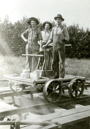 The branch section gang at Stouffville. Note the light rail. (56lb?) Ivan Harris Collection 