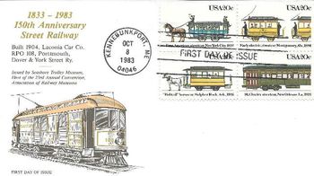 1983 FDC 150 years of streetcars Kennebunkport Me
