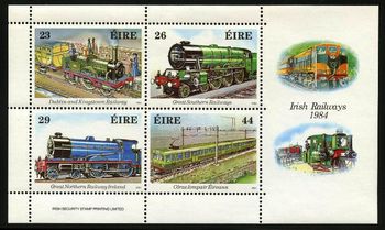 MS577-580 1984. Commemorating 150 years of Irish Railways, with the opening in 1834 of the Dublin and Kingstown Railway (D&KR) between Westland Row in Dublin and Kingstown (Dún Laoghaire), a distance of 10 km (6 mi).
