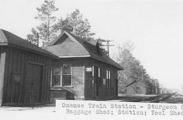 Omemee Sturgeon Road station in the 1950s. The view is looking west towards Lindsay. The section house and tool shed appear down the line. Photo: Hilliard Williamson Collection, courtesy Omemee & District Historical Society.