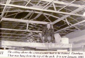  
The late Frank Dubery atop the rafters 
of the ceiling under construction in 1983.	 
Frank Dubery, MMR 1918 - 2005	  
A general view of the display

