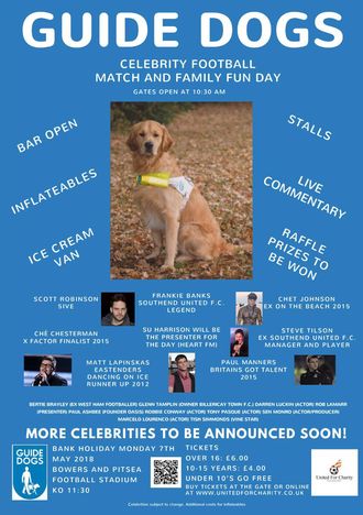 Guide Dogs Celebrity Football Match
Monday 7th May 2018
Bowers And Pitsea Football Stadium