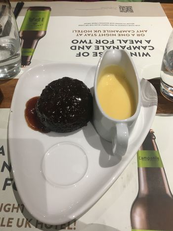 Sticky Toffee pudding with custard (don't ask)
