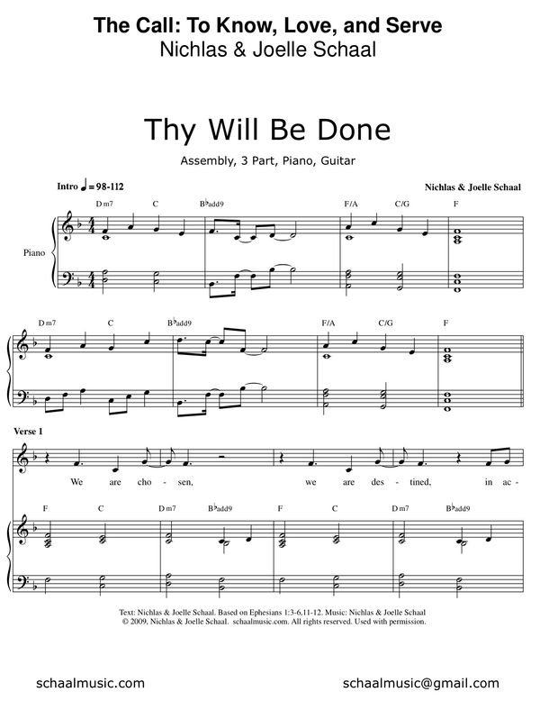 Thy Will Be Done - Assembly, 3 Part, Piano, Guitar