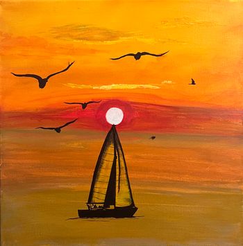 "Sunset Sail", acrylic, marker
