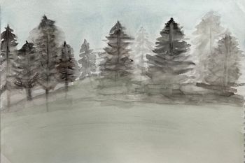 "Foggy Bottom Trees", watercolor
