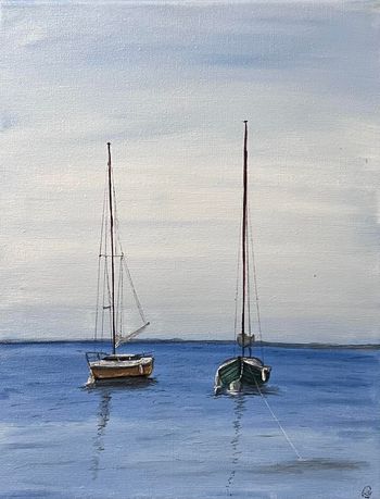 "Two Boats, Waiting", acrylic

