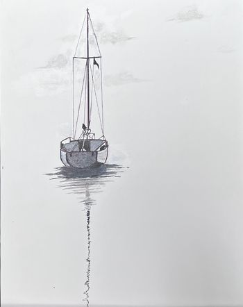 "Lonely Boat", acrylic, marker
