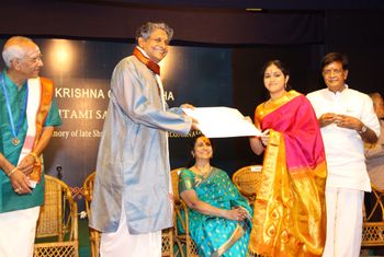 Recieving Voleti Venkateswarlu Award from Sri Krishna Gana Sabha -2.8.2014
