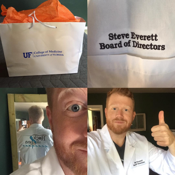 Our V.P. Steve Everett was presented with a custom lab coat from Dr. Mitchell's lab at The University of Florida Brain Tumor Immunotherapy program!