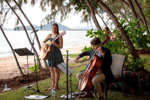 Nyssa and Alex were flown up to tropical Palm Cove to play for a wedding.