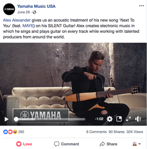 Yamaha Music USA feature Alex Alexander with an acoustic version of single ''Next To You'' on all their platforms