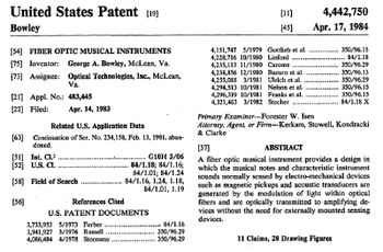 Fiber Optic Musical Instruments Patent Cover
