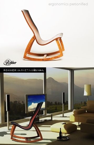 Rokher designed, engineered and Patent Pending by Tryst, is an artistic décor, high-style musician rocking chair for home & stage use.  Its unique design utilizes a guitar head-stock shape chair back and tuning-head shaped rocker bases without compromising the sleek-ergonomic design.  
