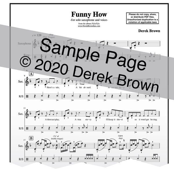 "Funny How" (voice and sax) PDF Sheet Music