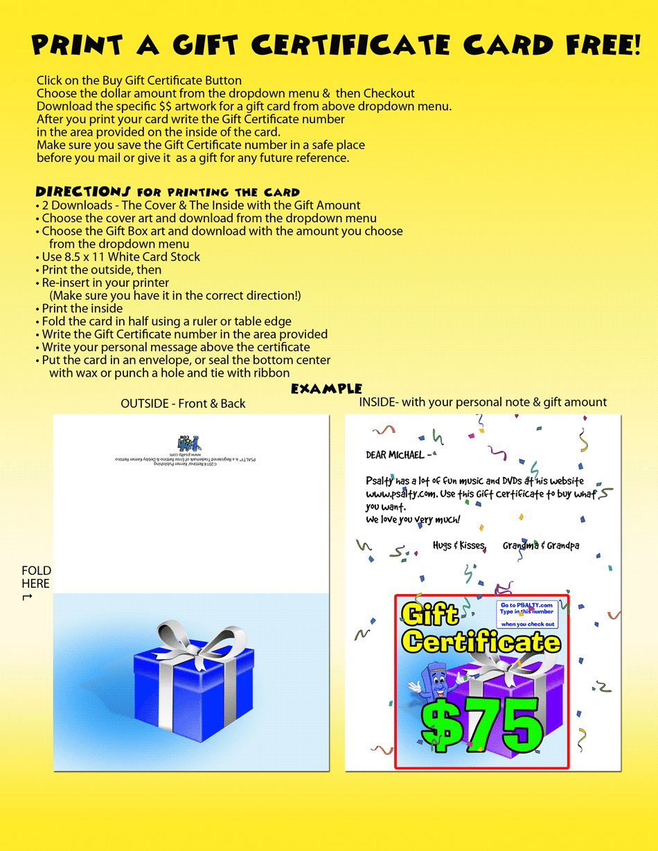 PSALTY.COM - Gift Certificate Instructions
