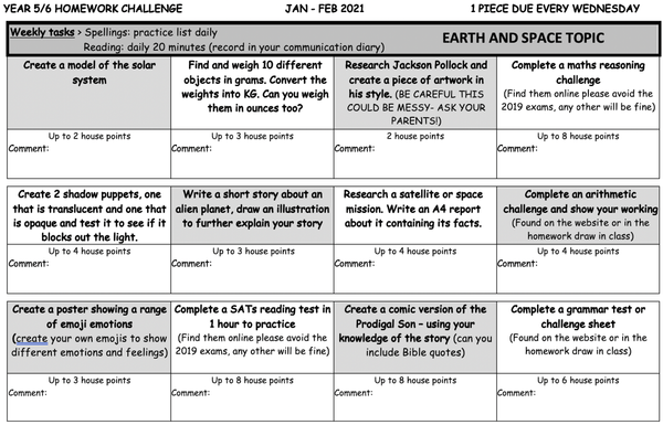 Click on the image to download a printable version of our homework grid!
