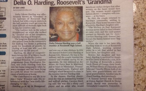 Mommy was sort of an icon in Roosevelt, This is the editorial that was published in Newsday on Thursday, November 5, 2015 