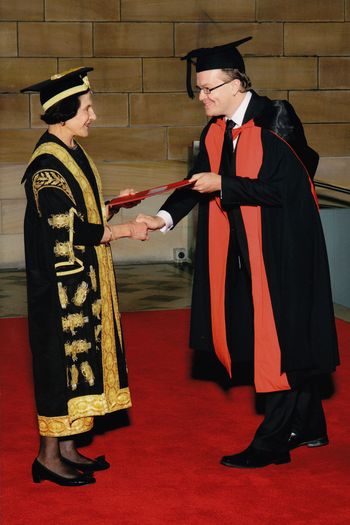 Dave Goodman graduating with PhD from Vice Chancellor, University of Sydney
