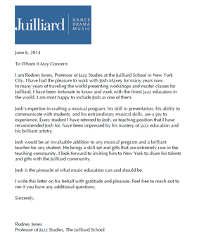 Juilliard Rodney Jones Reference Letter