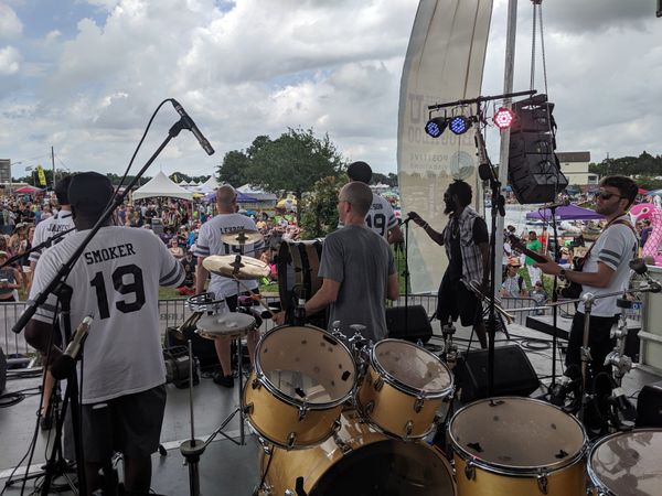 Derrick Freeman leading Soul Brass Band at Bayou Boogaloo