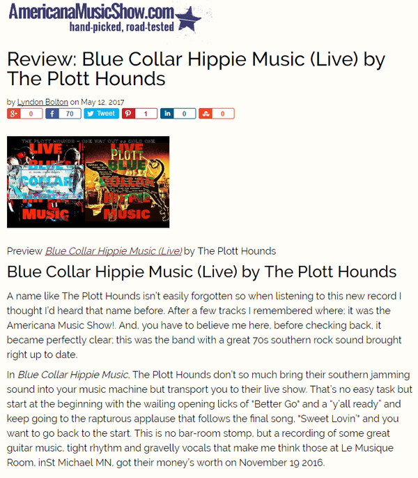 Americana Music Show Reviews our Live Album: Blue Collar Hippie Music