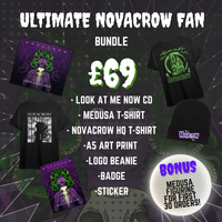 ULTIMATE NOVACROW FAN BUNDLE: Look At Me Now CD, 2 x T-shirts, Art Print, Novacrow Beanie, Badge, Sticker