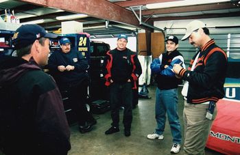With Jeff Gordon and his crew for story on the Rainbow Warriors for Stock Car Racing magazine, which died before publishing it.
